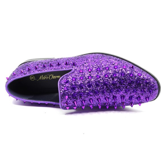 Purple Men\'s Spiked Designer Classic Smoking Dress Tuxedo Loafers Slip On Shoes